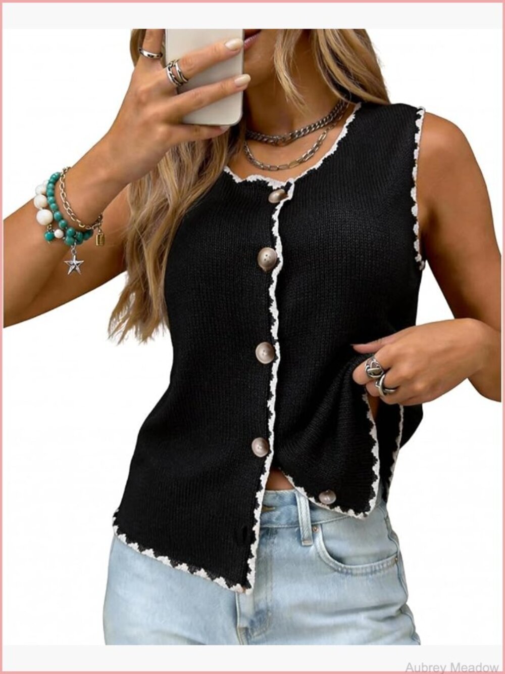 Sleeveless Knit Cardigan Vest Button Down Colorful Sweater Top